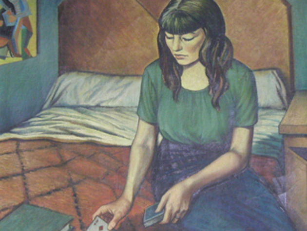 Girl with Cards on Bed