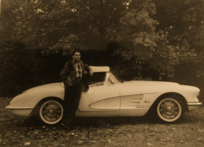 Richard with his 1959 white Corvette convertible.